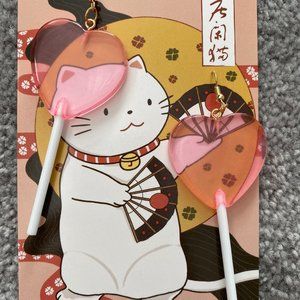 Pink shaped heart candy lollipop big earrings